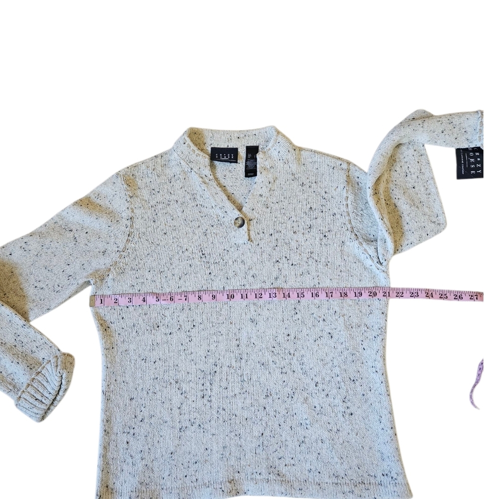 Liz Claiborne Crazy Horse Whipstitch Tweed Sweater NEW Women's L Cream V Neck - Picture 8 of 16